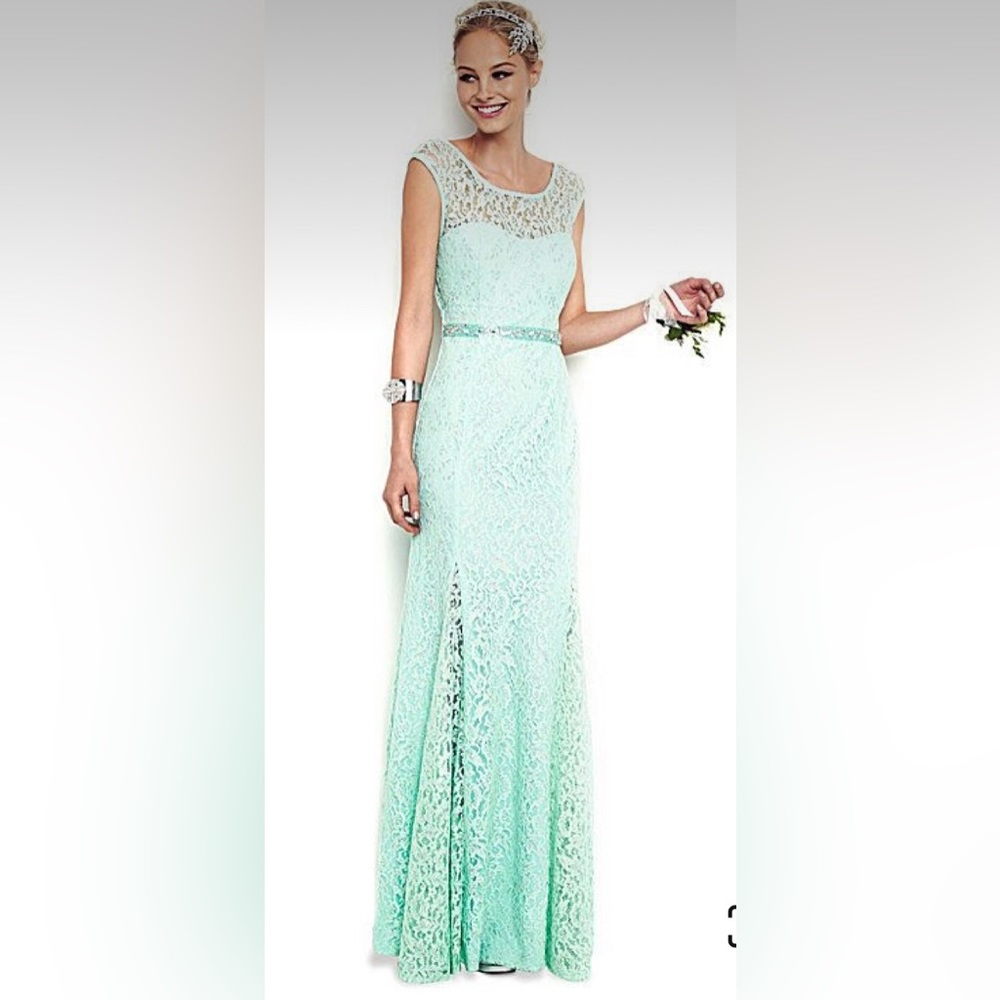 Minty Blue lace prom dress
